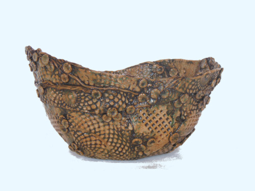 Tan Bowl with Strips and buttons Side